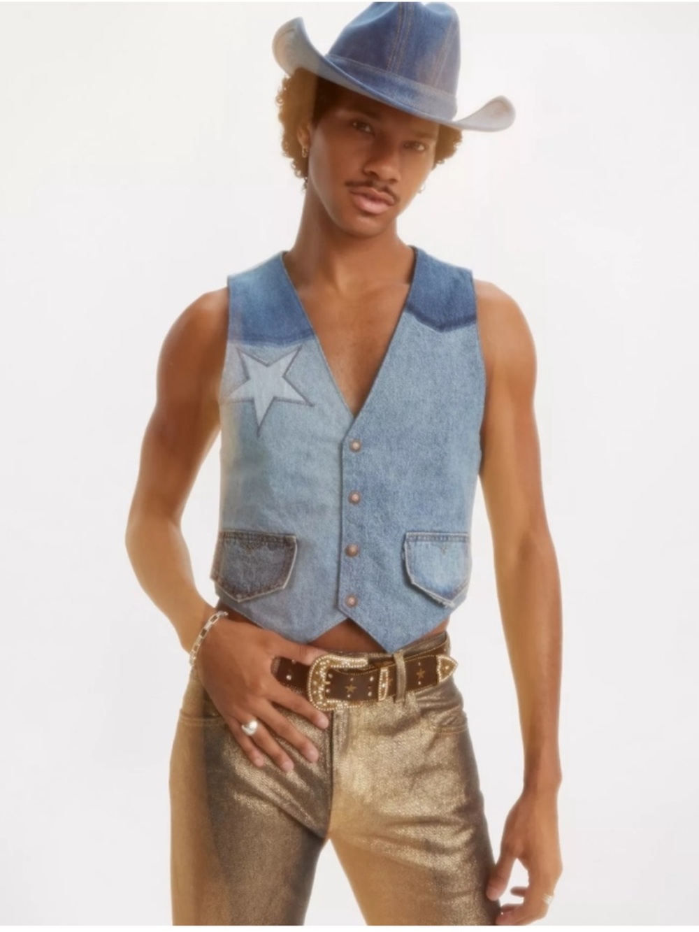 Levi's 517 Pride Edition Reversible Patchwork Denim Star Moon Embroidered Vest M